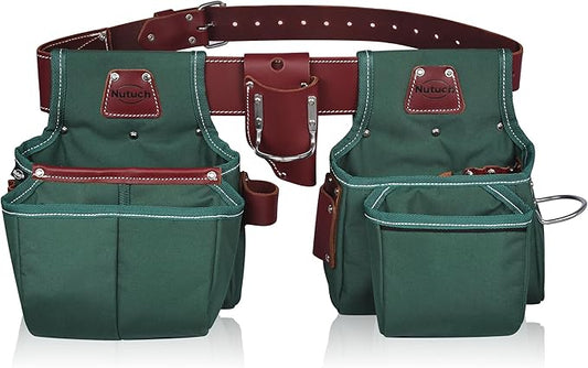 Nylon and Leather Tool Belt | Nylon Tool Pouch | Carpenter | Construction | Framers | Electrician Tool Belts | Drywall Tool Bags (GREEN)