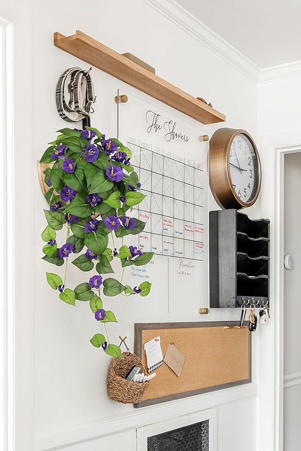 Briful Artificial Hanging Flowers 2 Pack 25.6" Fake Morning Glory Silk Floral Bush Faux Hanging Plants Outdoor Fake Flowers for Home Porch Garden Balcony Decoration(Purple)