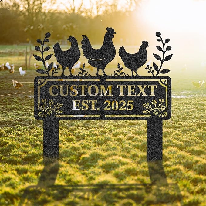 Personalized Metal Chicken Coop Sign, Custom Name Chicken Coop Signs for Outside, Decorative Garden Stakes, Metal Yard Art, Backyard Farmhouse Decor, Chicken Gifts for Women Man Color02