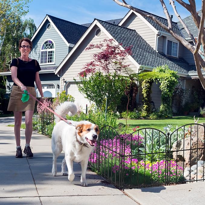 Decorative Garden Fence 17in (H) x10ft (L), Arched Rustproof Metal No Dig Fence for Dogs & Rabbit, Ornamental Animal Barrier for Flower Beds, Border Panels Fencing for Yard & Patio Outdoor Decor