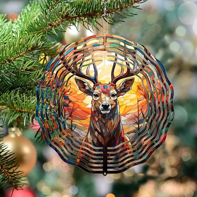 Deer Head Wind Spinner 3D Frosted Deers Head Wind Spinner Hanging for Yard and Garden, Cute Spinners Made of Tough Steel Plate