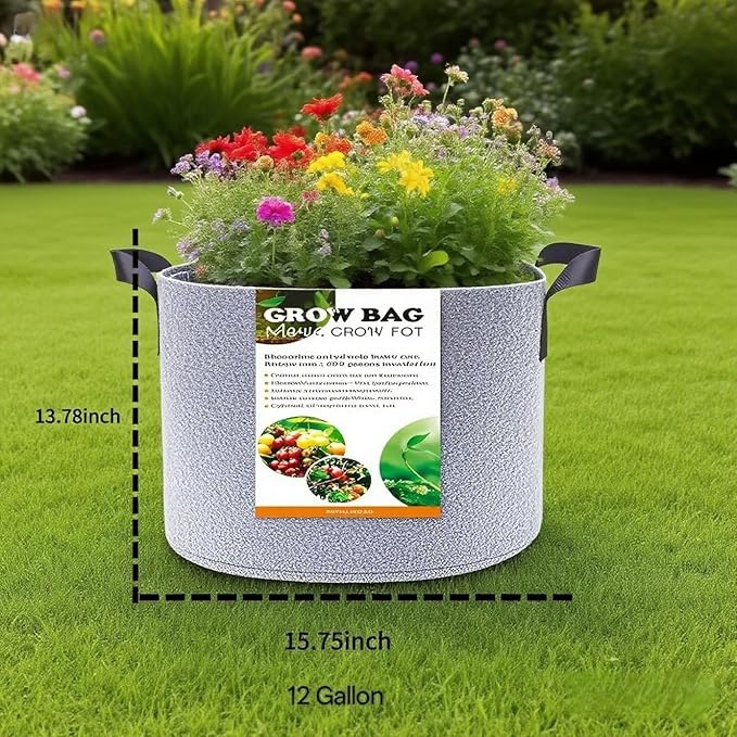 Grow Bags,Gallon Pot,Gallon Grow Bag,Fabric Plant Vegetable Pots with Handles,2-12 Nursery Pot Gallon Grow Bags with 1 Non-Slip Gardening Gloves,5pcs(12 Gallon)