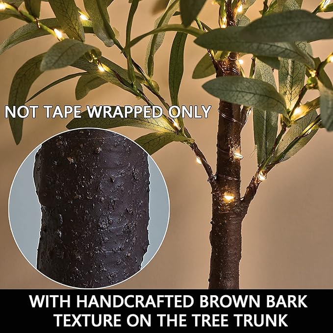 Fudios Little Lighted Tree with Timer 18in 50 LED USB Battery Operated Table Top Bonsai Olive Trees Light Artificial Plant for Home Decor Indoor