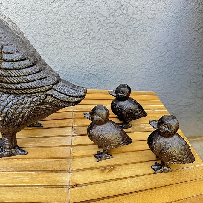 Rust Brown Cast Iron Duck Figurine (3.6" Tall) - Single Piece Vintage Style Decorative Ornament for Home, Garden, Shelf Decor HC6905