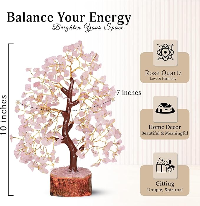 YATSKIA Rose Quartz Tree - Quartz Crystal Tree for Positive Energy - Birthday Gifts for Women - Feng Shui Decor - Gemstone Home Decor - Pink Desk Accessories