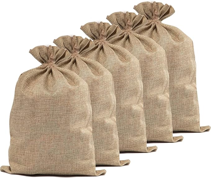 5PCS Large Burlap Bags- 20x30 Inch Natural Jute Burlap Sacks, Reusable Plant Grow Bags Root Vegetable Holders, Strong Potato Sacks for Gardening Planting Food Storage