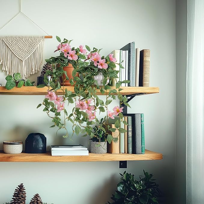 2PCS Artificial Hanging Plant with Pot Faux Hanging Plants Small Hanging Plants Pot with Artificial Vines and Flower Greenery Decoration for Living Room Wall Home Wall Shelf (Stripe Pink)