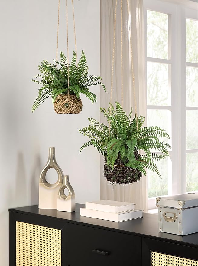 Artificial Boston Fern Plants Bushes Faux Plants Shrubs Greenery for House, Office, Garden, Inddor and Outdoor Decor (Small)