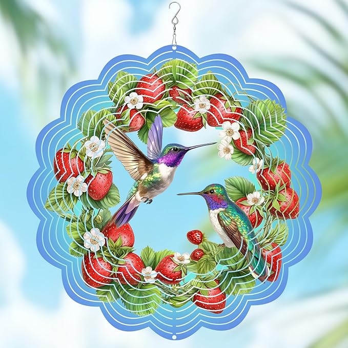 Hummingbird Wind Spinner 12" Metal, Hummingbird Gifts for Women Men Mom Wife Grandma, Outdoor Indoor Hanging Ornament for Garden Porch Backyard, Gift for Birthday Thanksgiving Christmas