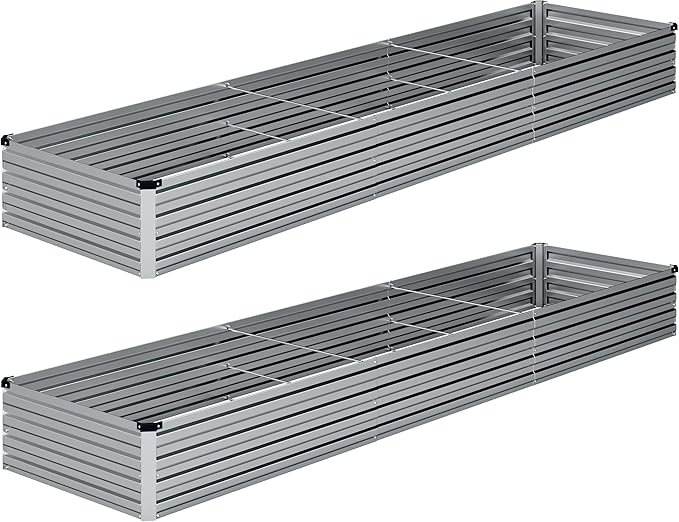 2PCS 12x2x1FTGalvanized Raised Garden Bed Kit,Vegetable Boxes-Rectangle Metal Flower Box,Large Planter Raised Beds Outdoor Garden for Planting,Fruit,Herb-Sliver