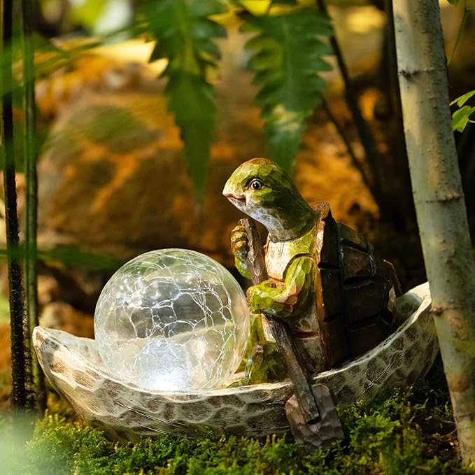 Garden Statue of Turtle,Garden Decor Tortoise Figurine,Turtle Outdoor Statue,Solar Tortoise Decor for Patio,Balcony,Yard,Lawn Ornament,Perfect Gardens Gift