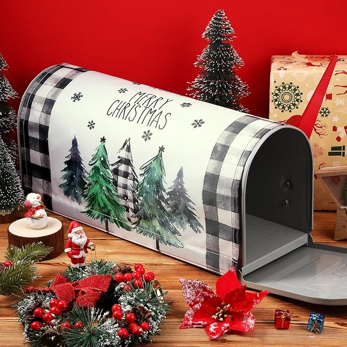 Blosssound Christmas Mailbox Cover Magnetic Standard Size 21 x 19 Inch, Winter Mailbox Cover Xmas Tree Decorative Post Letter Box Decor for Garden Yard Outdoor(Merry)