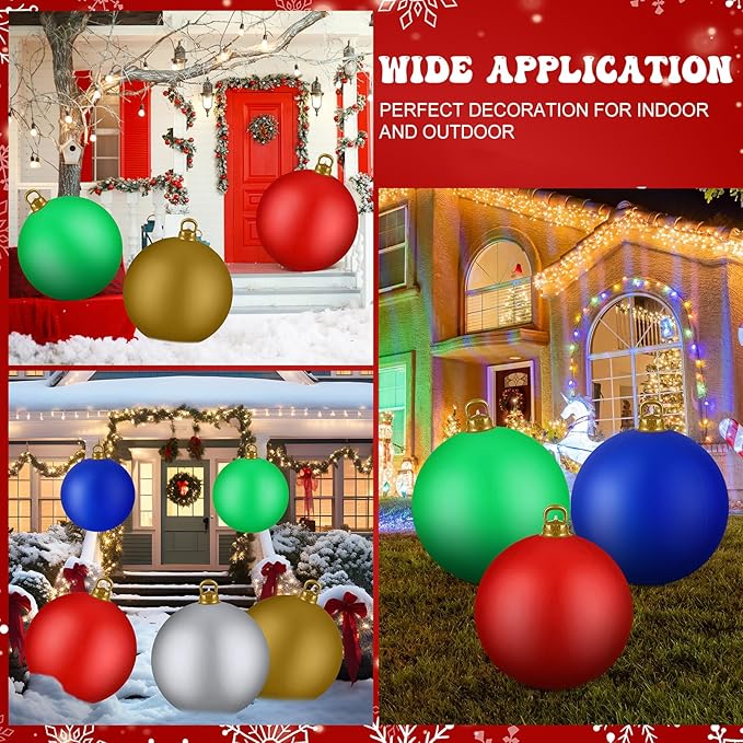 Jetec 10 Pcs 47 Inch Giant PVC Inflatable Christmas Ball Inflatable Ornaments Balls Large Xmas Balls Outdoor Christmas Decorations for Holiday Yard Lawn Porch Blow Up Decor, Multicolor(Simple)
