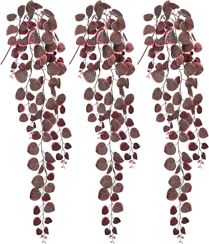 Briful 3 Pack Fake Hanging Plant 39.3" Artificial Hanging String of Hearts Plant Faux Trailing Vine with Heart-Shaped Leaves Lush Cascading Fake Plants for Home Wall Shelf Indoor Outdoor Decor, Pink
