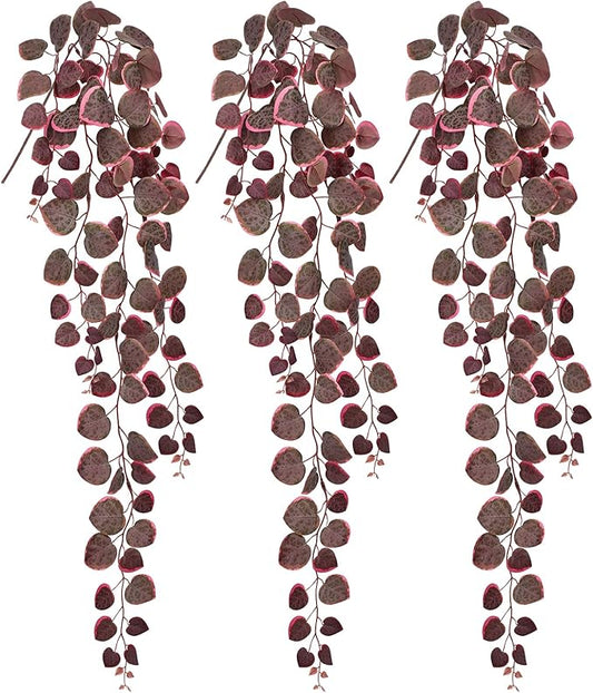 Briful 3 Pack Fake Hanging Plant 39.3" Artificial Hanging String of Hearts Plant Faux Trailing Vine with Heart-Shaped Leaves Lush Cascading Fake Plants for Home Wall Shelf Indoor Outdoor Decor, Pink