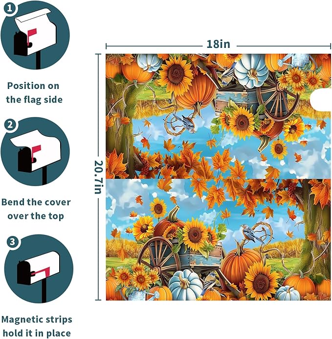 Fall Thanksgiving Mailbox Covers Magnetic Autumn Pumpkin Mailbox Covers Magnetic Standard Size 18 X 21 Inch Maple Leaf Mailbox Post Cover Sunflower Mailbox Wraps Mailbox Decor for Garden Yard
