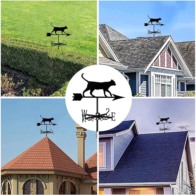 Metal Roof Black Cat Weathervane Durable Animals Ornament Wind Vane Wind Measuring Tool Weathercock for Garden Decoration Outdoor Farmhouse Farm Barn Sheds Patio Halloween