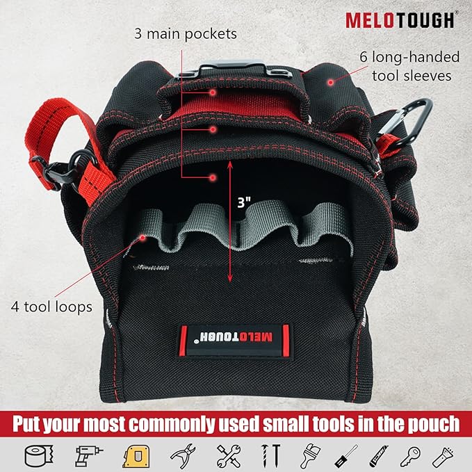 MELOTOUGH Electrician Tool Pouch with Belt Clip, 2 Inch Heavy Duty Work Belt Set for Men, Utility 13 Pockets Tool Pouch for Contractors & Roofing, Adjustable Carpenter Organizer Set
