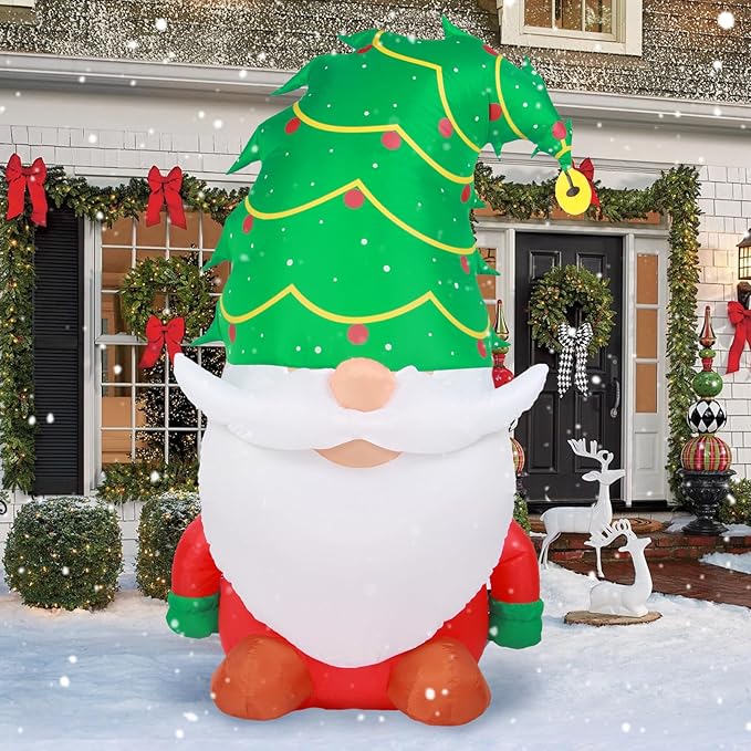 5 FT Christmas Inflatable Outdoor Decorations, Inflatables Christmas Gnome Yard Decor with Christmas Tree Hat, Built-in LED Lights Blow up Xmas Holiday Decorations for Outside Lawn Garden Indoor