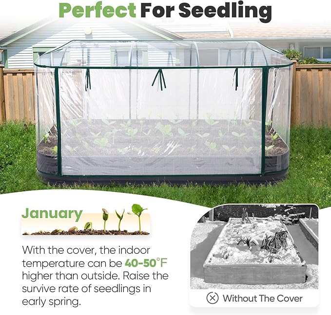 KING BIRD Raised Garden Bed with Cover Galvanized Oval Planter Garden Box Outdoor for Gardening, Vegetables, Flowers 94.5x47.2x11.8 in, Clear