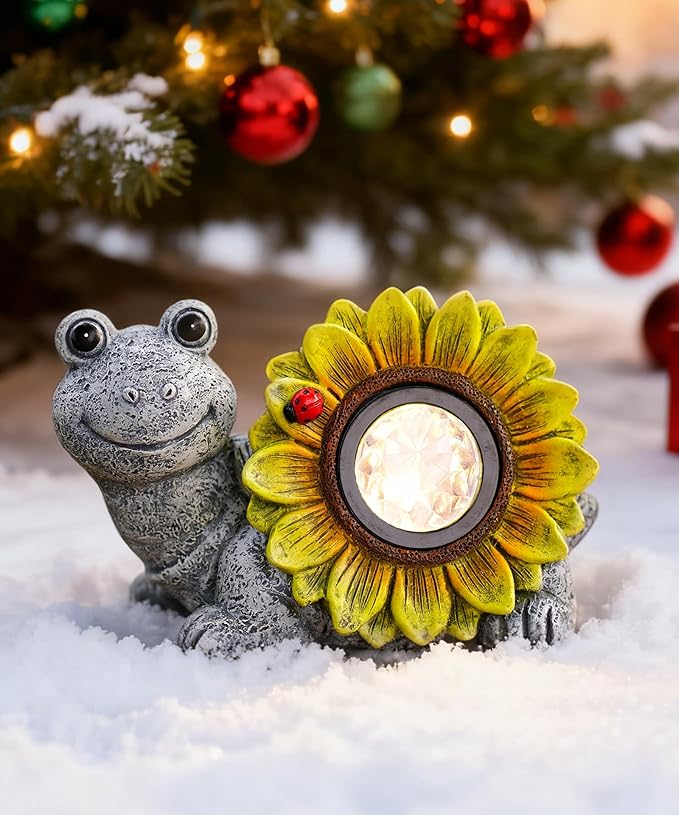 Solar Turtle Sunflower Light Garden Decor, Outdoor Statue Ornaments for Home Yard Lawn,Unique Gifts for Women Grandma Mom(Grey)