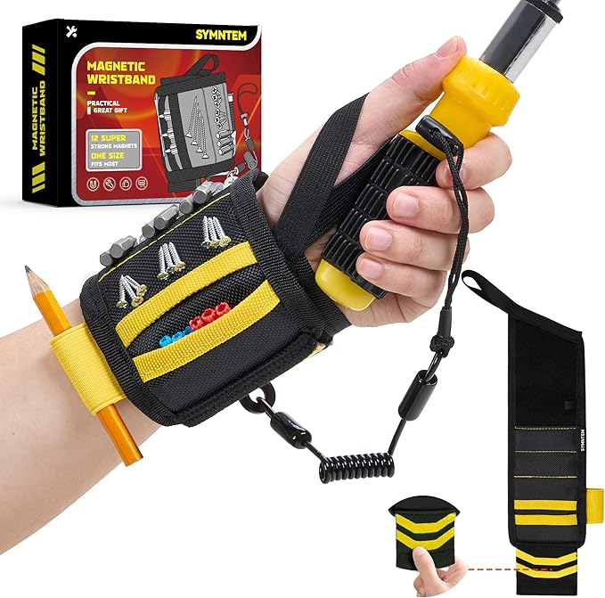 Gifts for Dad, Lanyard Magnetic Wristband for Tools, Birthday Gifts for Men, Lightweight 1680D Double Oxford Fabric, 12 Super Strong Magnets, Gifts for Men, Women, Yellow