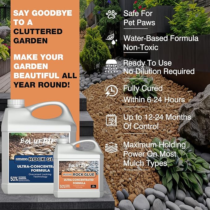 162 OZ Mulch Glue for Landscaping, Rock Glue for Landscaping and Stabilizing Mulch and Pea Gravel, Lasts up to 3 Years, Non Toxic, Fast Drying, Ready to Use