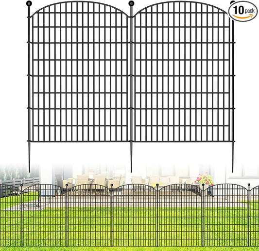 10 Panels No Dig Decorative Garden Fence - 40 in (H) x 23.6 ft (L), Dog Fence Outdoor for Yard，Rustproof Metal Animal Barrier Ground Stakes Fencing for Garden, Patio, Flower Bed