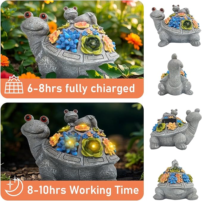 Outdoor Solar Snail and Turtle Brothers Statue Decorative Lawn Statue with Succulents and 8 LED Lights for Garden, Outdoor Patio and Terrace, Birthday Gift for Women, Unique