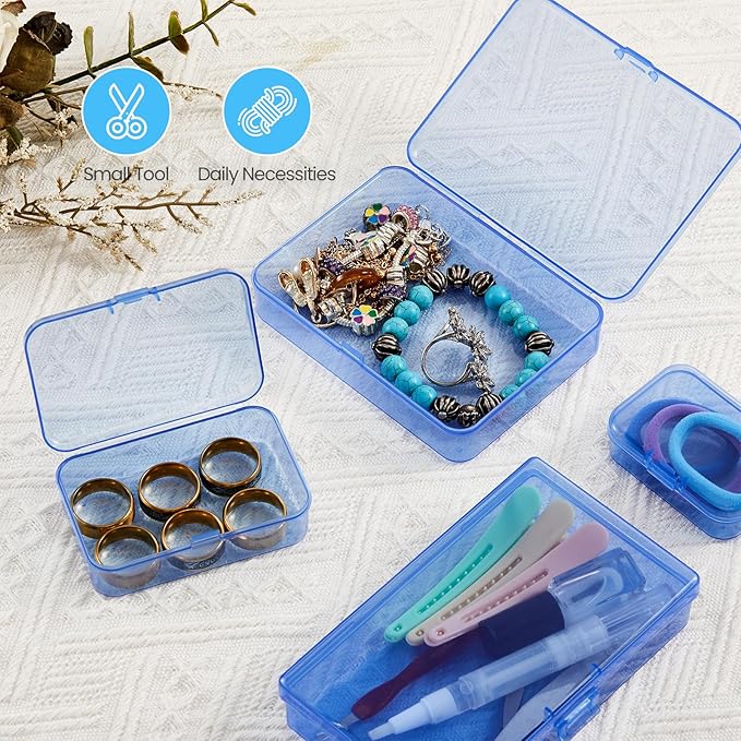 Goodma 8 Pieces Rectangular Plastic Boxes Empty Storage Organizer Containers with Hinged Lids for Small Items and Other Craft Projects (Blue, 4.5 x 3.3 x 1.1 inch)