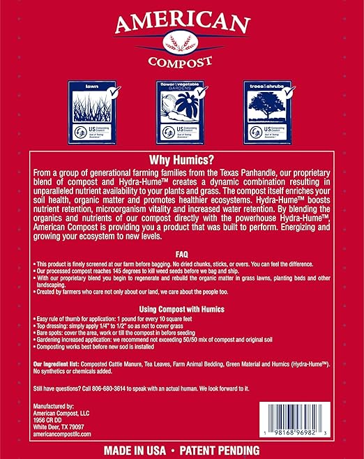 1.5 Cu Ft, Hydra-Hume Enriched Manure - for Soil, Flowers, Potted Plants, Raised Beds, and Compost Tea