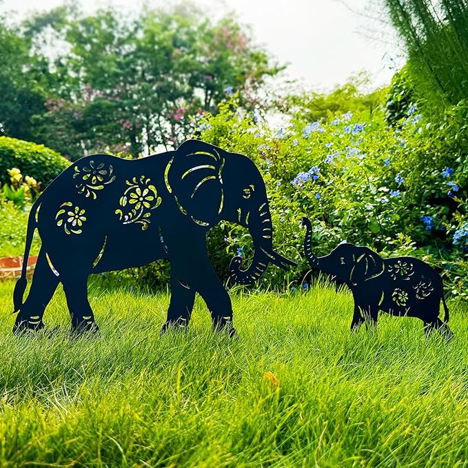 Elephant Metal Decorative Garden Stakes Elephant Gifts for Women/Men Elephant Lovers Gifts Silhouette Statues for Yard Art, Outside, Patio, Outdoor Decor, Garden Decorations, Lawn Ornament