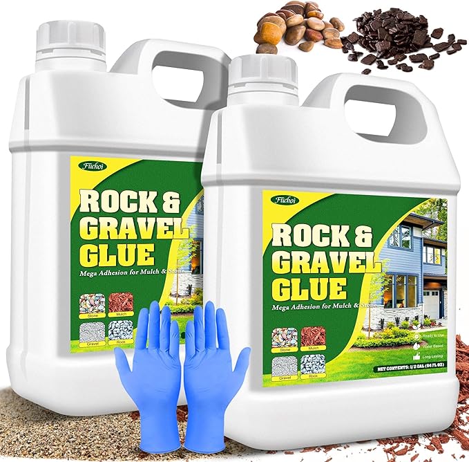 Rock Glue, Mulch Glue 1 Gallon / 128oz - Fast Drying and Long Lasting Pea Gravel Stabilizer & Mulch Adhesive Safe for Lockdown Sticky Rocks, Bark, Rubber - Gravel Binder for Garden, Driveway, Walkway