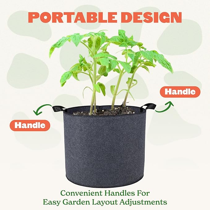 Epic Gardening Grow Bags with Handles (Unlined) - Heavy Duty Fabric Pots for Vegetables, Herbs & Flowers - Breathable Cloth Planters for Indoor & Outdoor Gardening, Moisture Retaining (5, 25 Gallon)