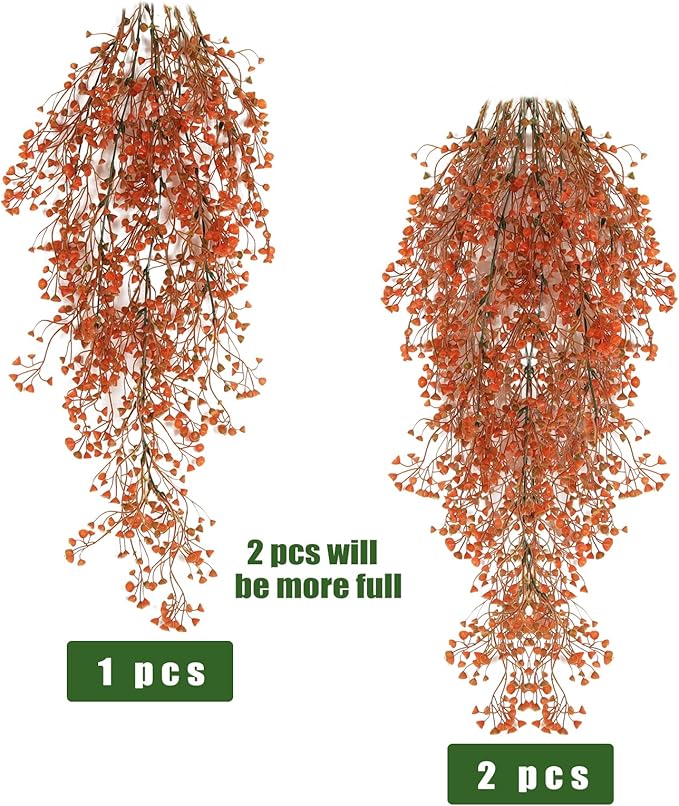 RECUTMS Fall Artificial Hanging Plants 4 Pcs Autumn Fake Ferns Artificial Plants Large Faux Hanging Plant Wall Thanksgiving Room Home Garden Wedding Party Indoor Outdoor Decor(Fall Orange)