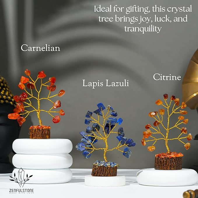 Crystal Tree Gifts for Women, Set of 12 Handcrafted Small Tree of Life Chakra Healing Crystals & Stones for Positive Energy, Good Luck, Home and Office Decor, Birthday Presents