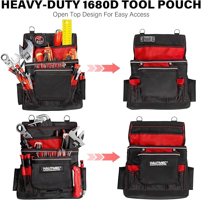 HAUTMEC Professional Tool Belt with Suspenders, 19 Pockets, Heavy-Duty 1680D Work Belt with Adjustable Padded Waist & Shoulder Support, Phone Pouch, Hammer & Tape Holder – HT0400