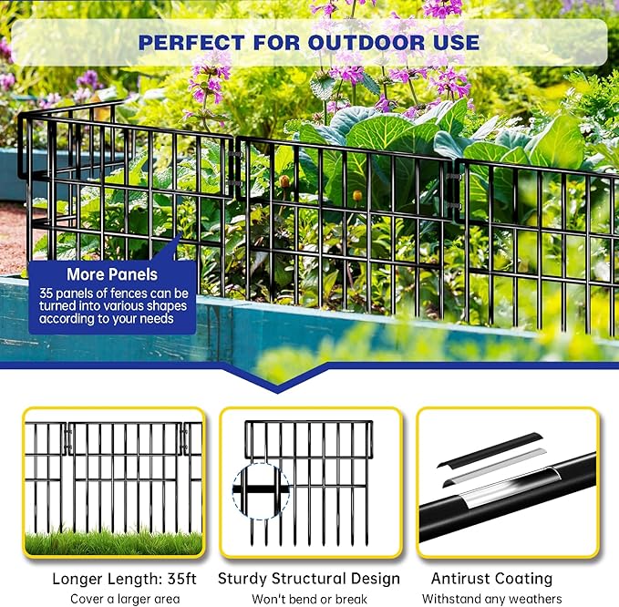 35 Panels Garden Fence Animal Barrier, 38 Ft(L) X 13 in(H) No Dig Fence for Dogs, Upgrade 1.2in Gap Garden Border Ground Defense, Rustproof Metal Outdoor Wire Fencing for Dogs, Rabbits
