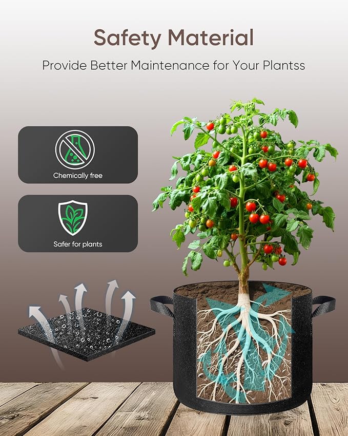 The Growing 5 Pack 15 Gallon Fabric Grow Bags，Thickened Aeration Nonwoven Fabric Plant Pots with Durable Handles,Heavy Duty 300G Planter Pot for Tomato, Fruits, Vegetables and Flowers, Black
