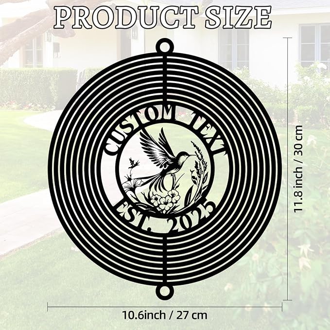 Personalized Hummingbird Metal Wind Spinners, Custom Family Name Garden Wind Spinners, Hanging Outdoor Decor, Yard Art, Hanging Wind Spinner for Indoor Lawn Patio Porch, Housewarming Gift Color06