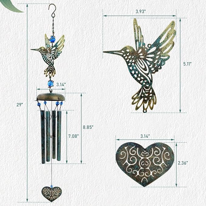 ASTARIN Hummingbird Wind Chimes Outside Unique Hummingbird Gifts All Metal Wind Chimes for Love One Gifts for Mom, Grandma, Daughter, Decoration for Home, Garden, Patio, Backyard.(29”)