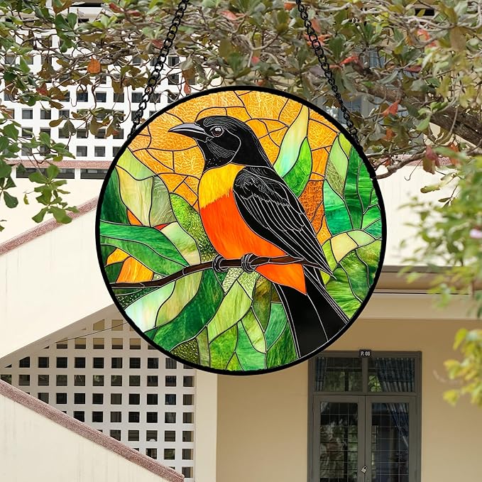 Stained Glass Window Hanging 4 Pcs Set Birds 7.8" - Cardinal Blue Jay Suncatcher Door Garden Sun Catcher Decor Birthday Christmas for Bird Lovers Mom Woman Nana Men