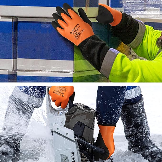 Schwer 100% Waterproof Winter Work Gloves, ANSI A2 Cut Resistant Freezer Gloves for Outdoor Cold Weather Keep Hands Warm, Thermal Insulated Gloves for Shoveling Snow, Ice Fishing, Super Grip, L