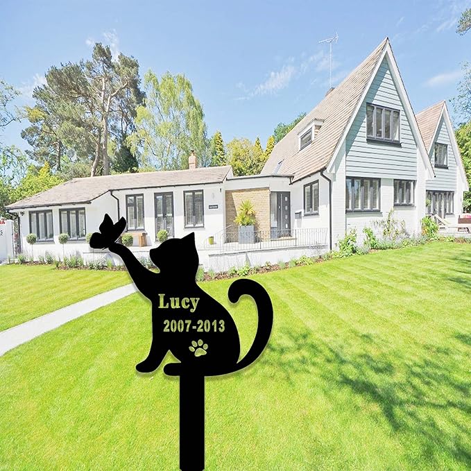 Custom Cat Memorial Stake Sign Metal Cat Grave Marker Cat Garden Decor Remembrance Stake Personalized Cat Name Yard Stake Pet in Heaven Loss of Cat Sympathy Gift