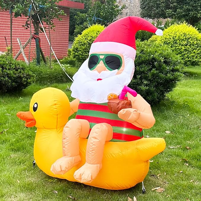 4.5FT Christmas Inflatable Outdoor Decoration Santa on Duck Inflatable Christmas Decoration Cute Blow Up Duck Santa Claus Inflatable with LED Lights for Yard Garden Lawn Xtmas Party Decor