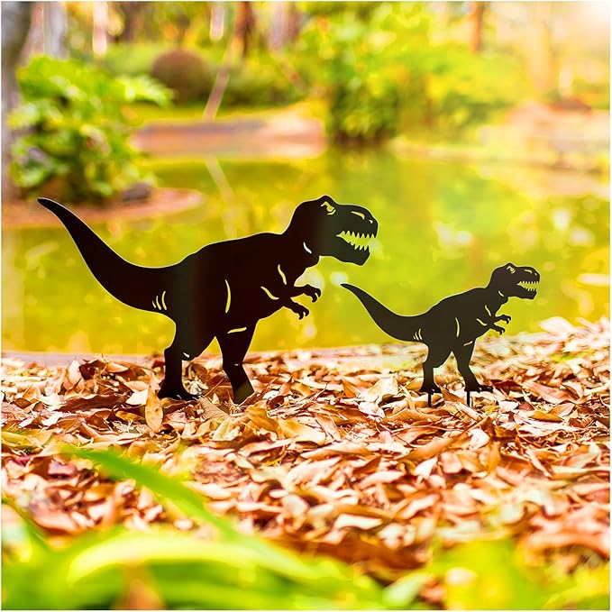 Dinosaur Metal Decorative Garden Stakes Dinosaur Gifts for Women Men Mom Birthday Gifts T. rex Silhouette Statues for Garden Decor, Yard Art, Patio, Outside, Lawn Ornaments, Outdoor Decorations
