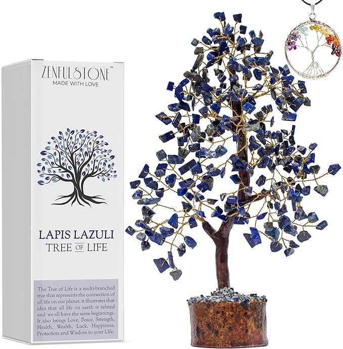 Lapis Lazuli Crystal Tree for Wisdom & Truth Décor for Home and Office | Handmade Bonsai for Communication & Clarity of Thought | Perfect Insight Gift for Loved Ones
