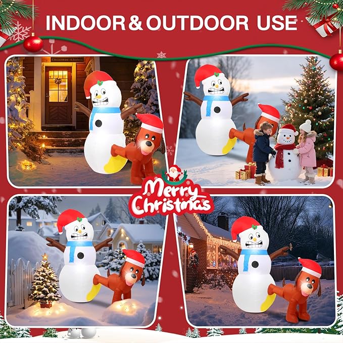 7FT Christmas Inflatables Decorations Outdoor，Blow Up Christmas Snowman and Dog with Built-in LEDs Lights for Indoor Holiday Party Yard Garden Lawn Décor