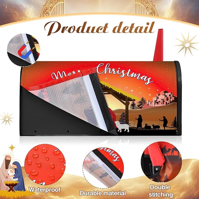 Blosssound Merry Christmas Magnetic Mailbox Cover Xmas Nativity Scene Mailbox Covers Decor Religious Red Christmas Post Box Standard Size 21 X18 Inch Garden Yard Outdoor Decoration