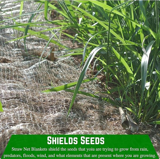 Farm Plastic Supply - Erosion Control Blanket - Straw Garden and Landscape Cover, Erosion Control Blanket, Straw Blanket, Erosion Control, Mulch, Slope Stabilizer, and Seed Protector (6' x 112.5')